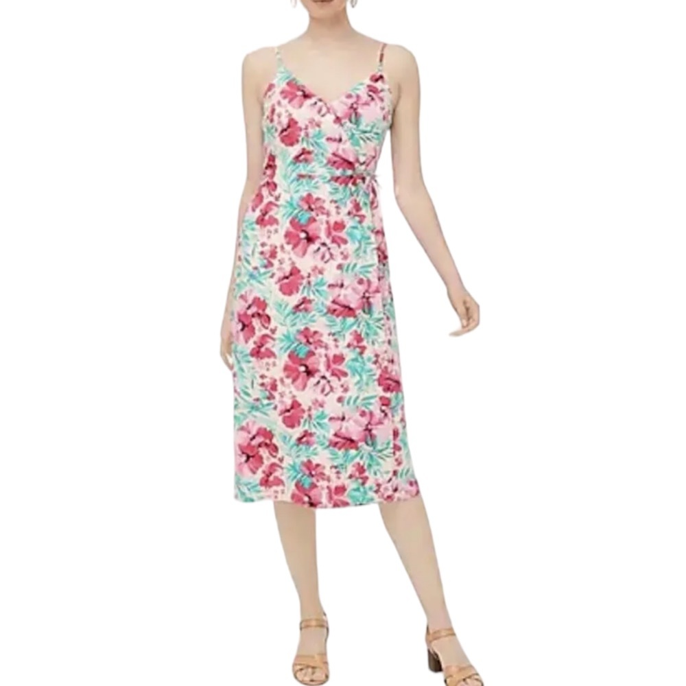 J. Crew Pastel Pink Floral Woven Cotton Wrap Midi Dress - 18